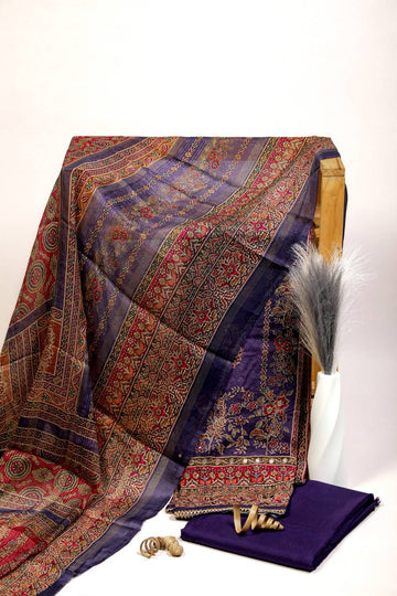 Rich Embroidered Pure Viscose Purple Haze Unstitched Suit Set Geetha Creation